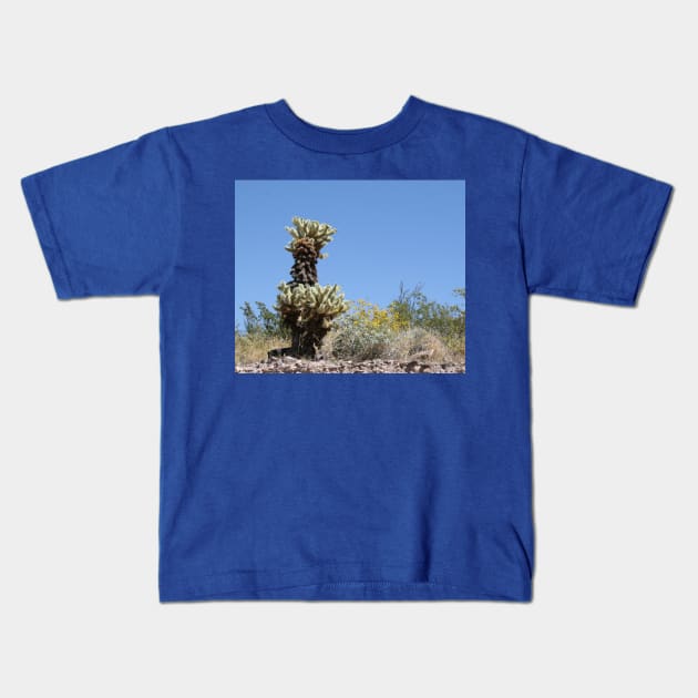 Cactus and Yellow Flowers in the rocky Desert Kids T-Shirt by Christine aka stine1